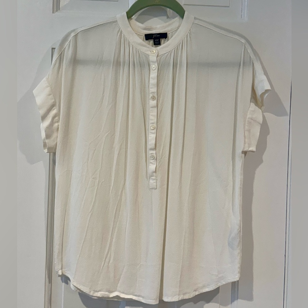 J. Crew Cream Short Sleeve Button Front Blouse